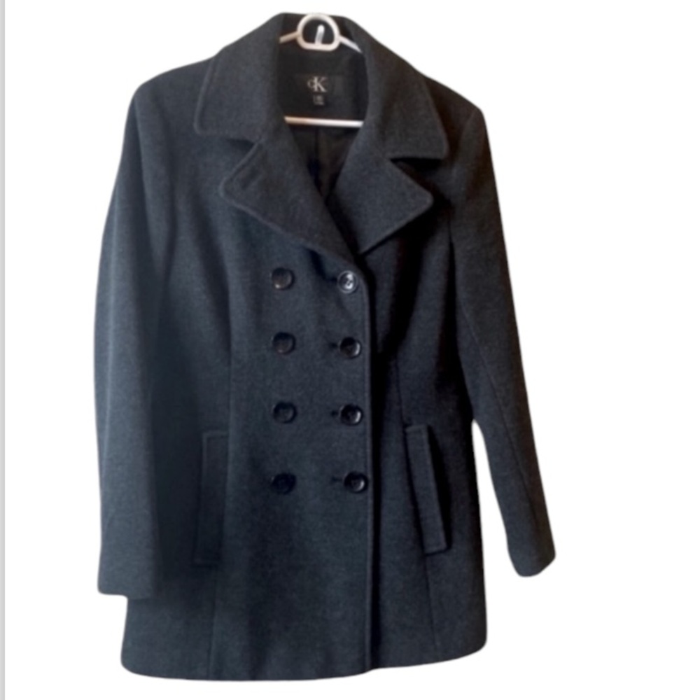 Calvin Klein Classic Black Wool Blend Double-Breasted Peacoat